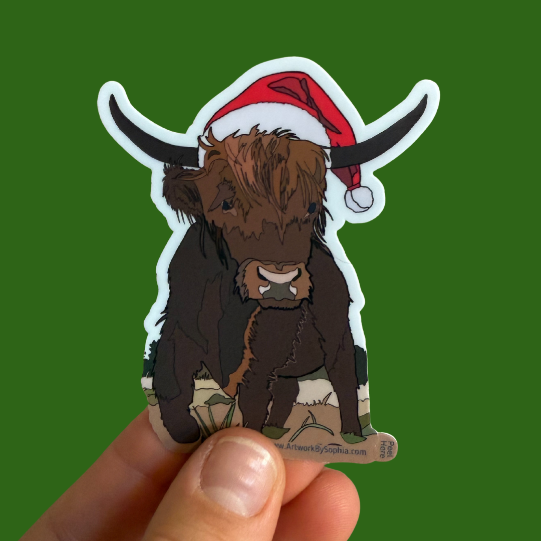 Highland Cow Holiday Sticker