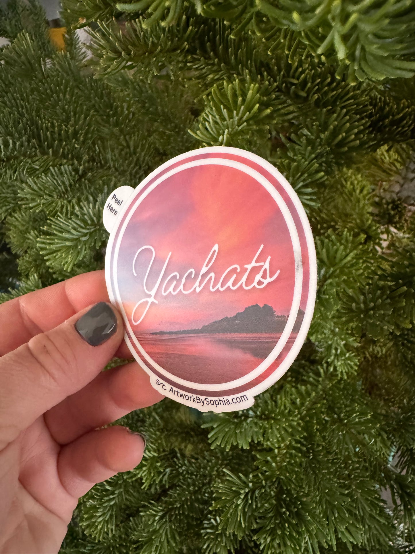 Yachats | Circle Vinyl Sticker | Colored Drawing | 3in