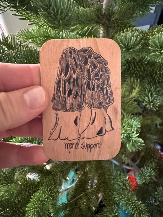 Morel Support |  Wood Magnet | Colored Drawing | 3in