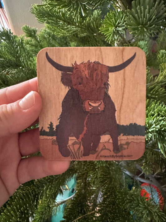 Scottish Highland Cow |  Wood Magnet | 3in