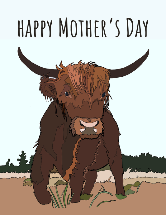 Happy Mothers Day - Scottish Highland Cow - 4.2x5.5 - Greeting Card
