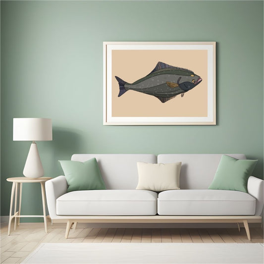 Pacific Halibut Print Hand-drawn Illustration