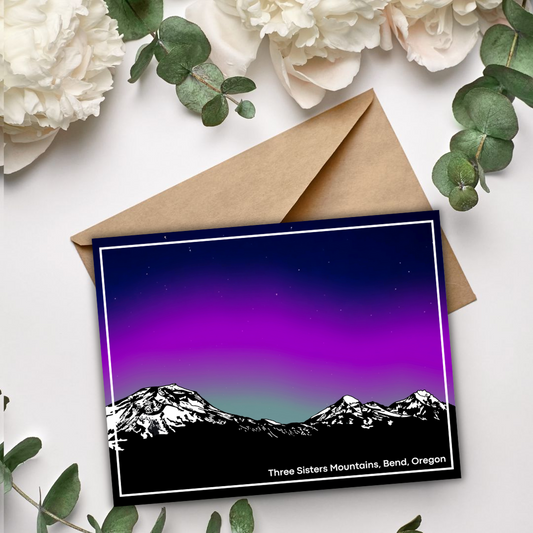 Three Sisters Northern Lights Mountains | Greeting Card
