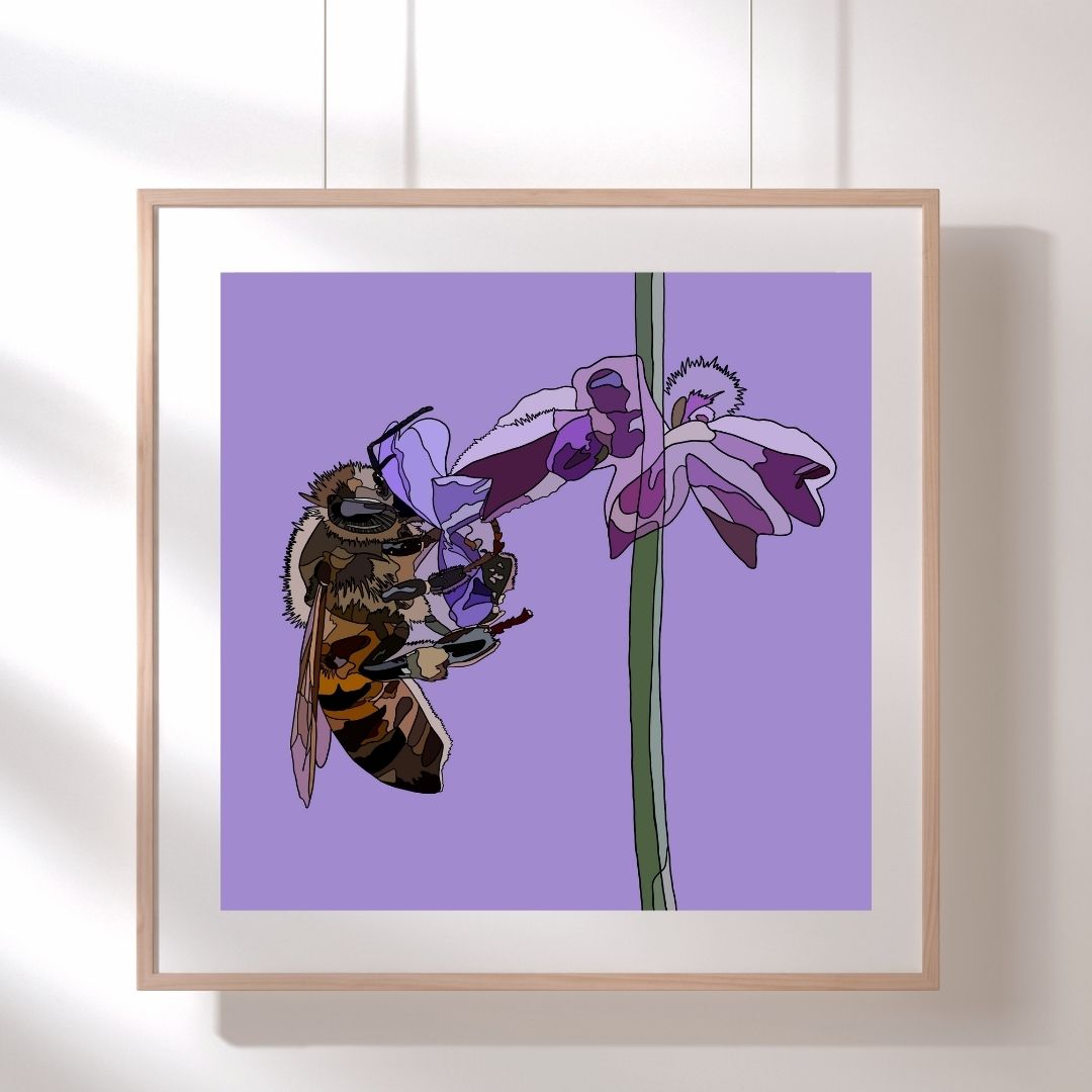 Bee on a Flower Hand-Drawn Artwork Print