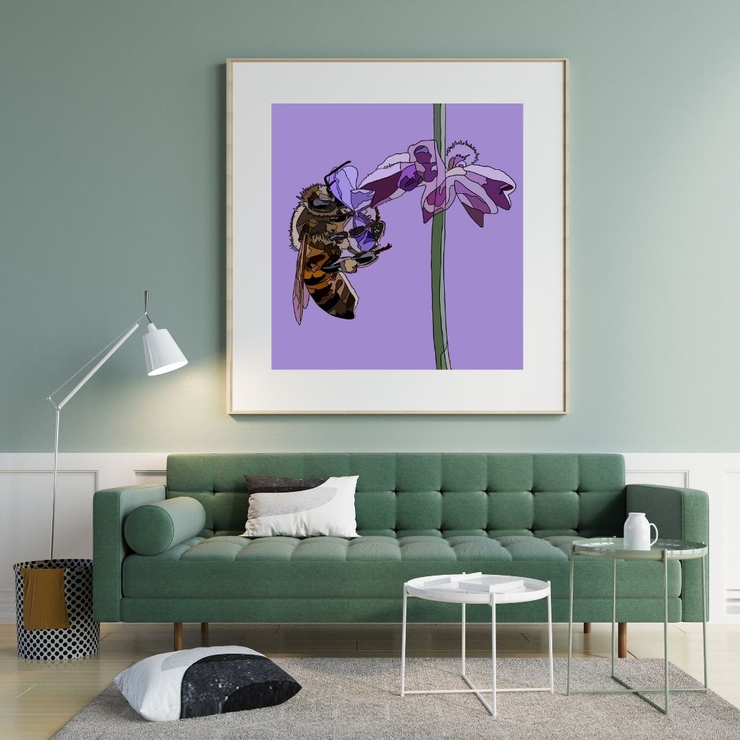 Bee on a Flower Hand-Drawn Artwork Print