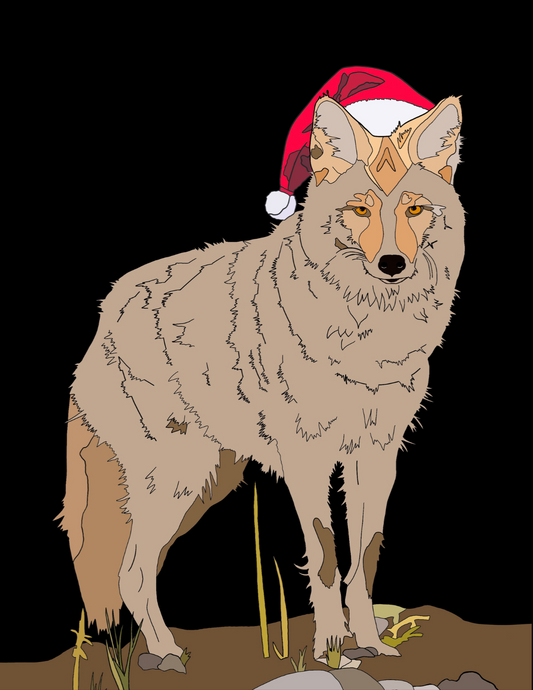 Coyote with Santa Hat Holiday Print 