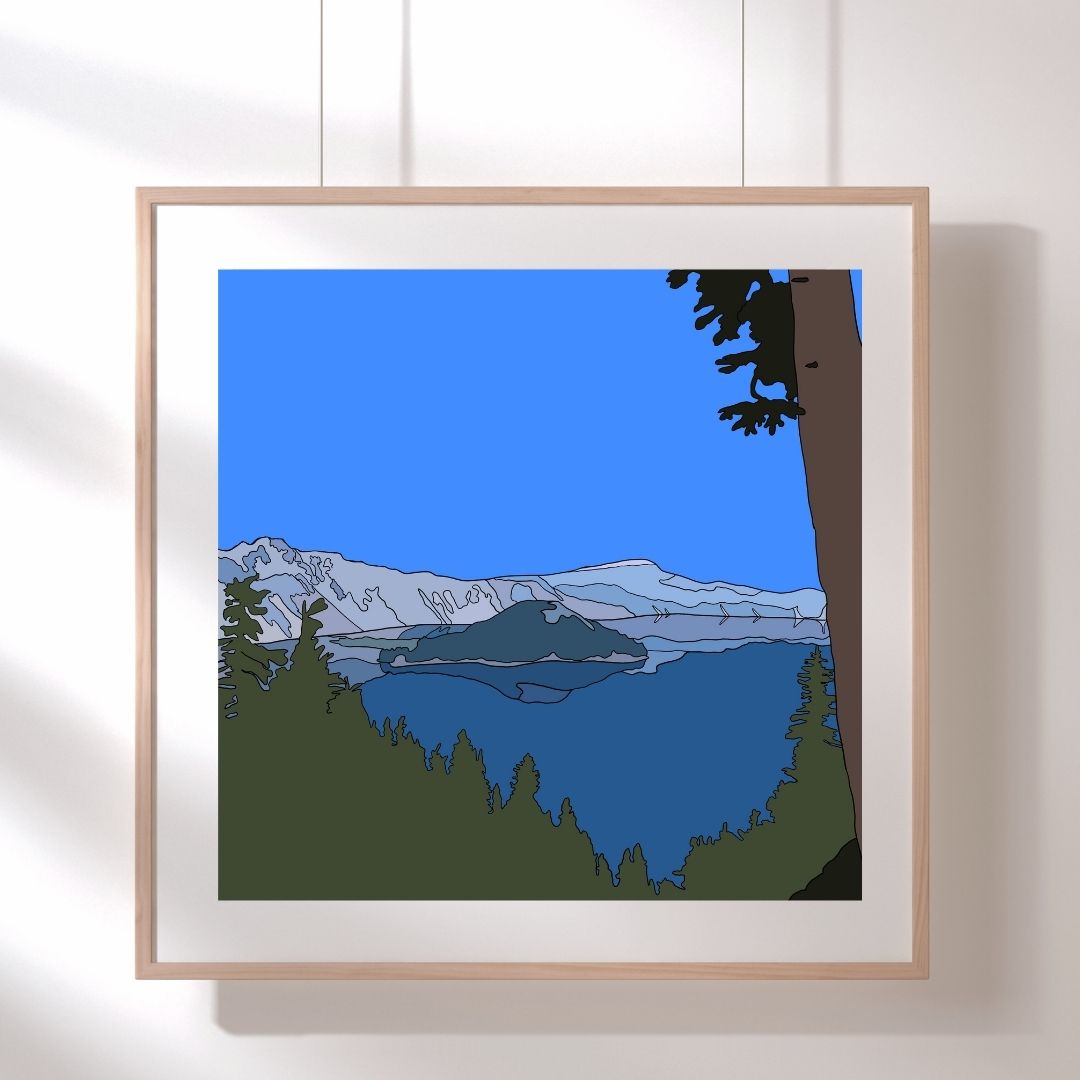 Crater Lake Oregon National Park Hand-Drawn Artwork Print