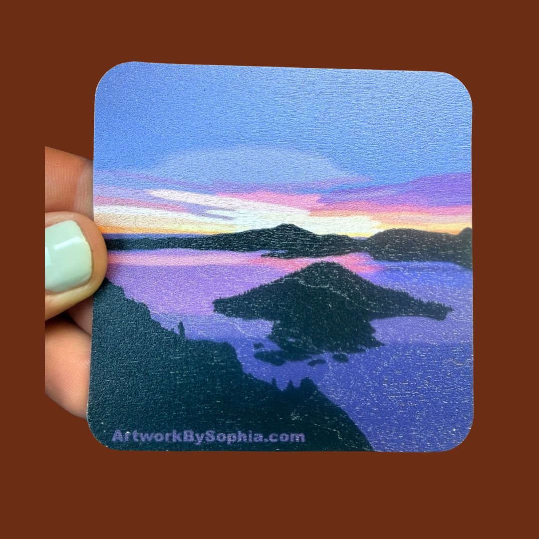 Crater Lake Sunset |  Wood Magnet | 3in