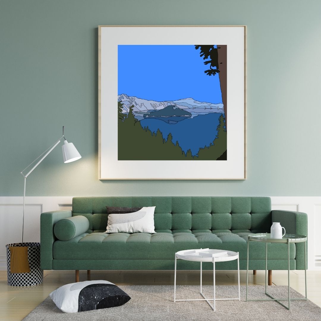 Crater Lake Oregon National Park Hand-Drawn Artwork Print