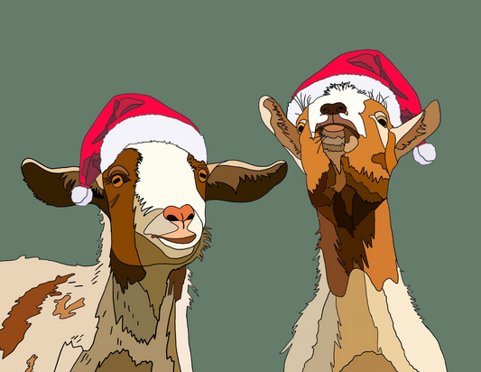 Goat Friends with Santa Hat Holiday Print