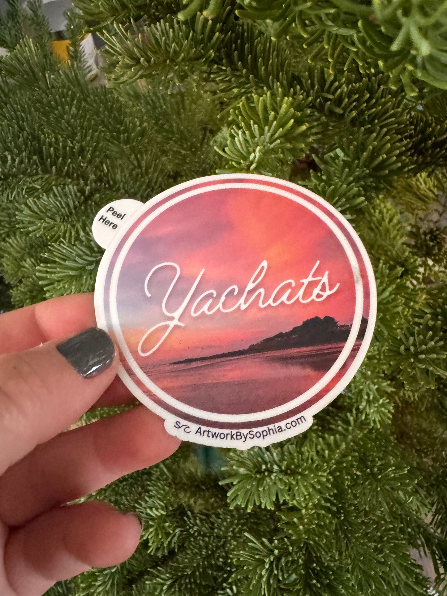 Yachats | Circle Vinyl Sticker | Colored Drawing | 3in