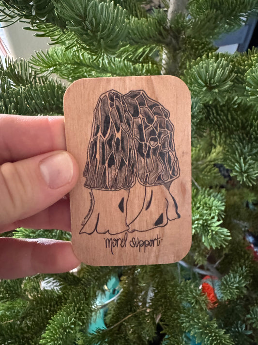 Morel Support |  Wood Magnet | Colored Drawing | 3in