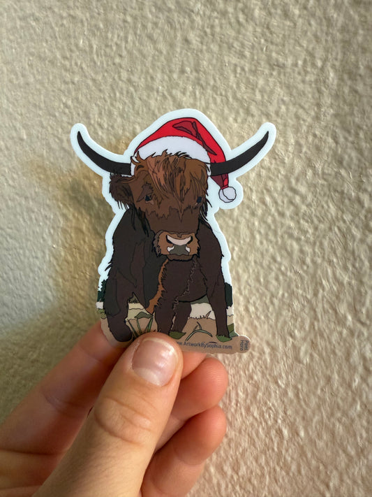 Highland Cow Holiday Sticker
