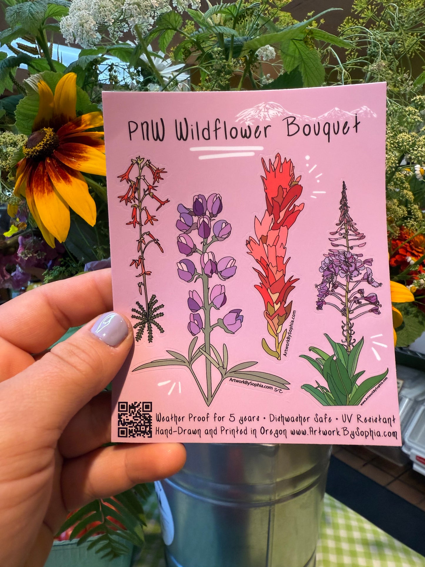Wildflower Bouquet Sticker Sheet  |  Four Stickers | | 4x6in