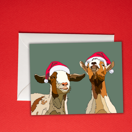 Funny Christmas Goat Card – Cute Farm Goats in Santa Hats