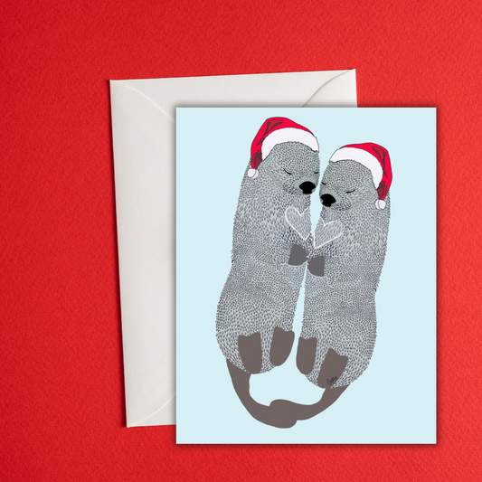 Cute Otter Christmas Card – Handmade Holiday Greeting