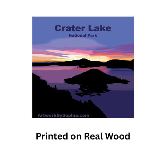 Crater Lake Sunset |  Wood Magnet | 3in